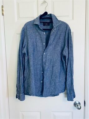 Men's Blue Linen Button-Up Shirt